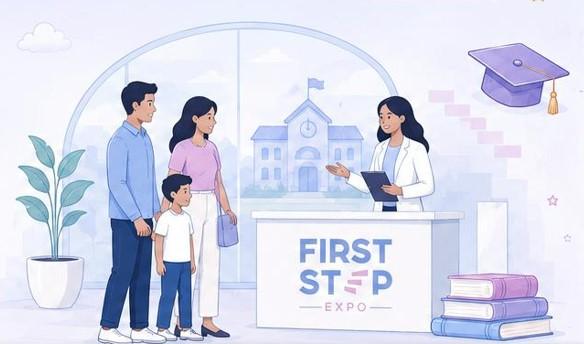 Family at expo booth